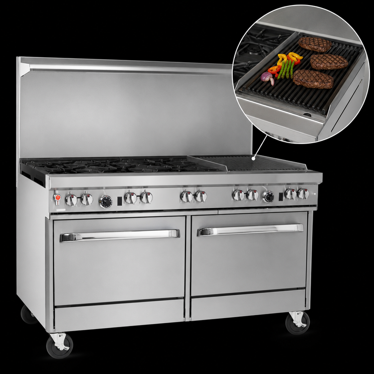 Product image #4 for Southbend Ultimate 60-Inch Gas Restaurant Range with 5 Burners, 24-Inch Charbroiler, and 2 Convection Ovens