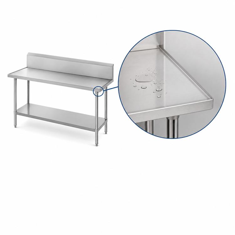 Product image #4 for Advance Tabco 84 Inch x 30 Inch 14-Gauge 304 Stainless Steel Work Table with 10-Inch Backsplash and Adjustable Undershelf