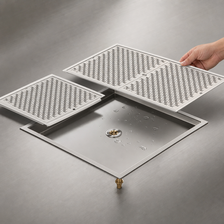 Product image #4 for 36-Inch x 12-Inch Drop-In Stainless Steel Drip Tray Trough with Removable Glass Racks