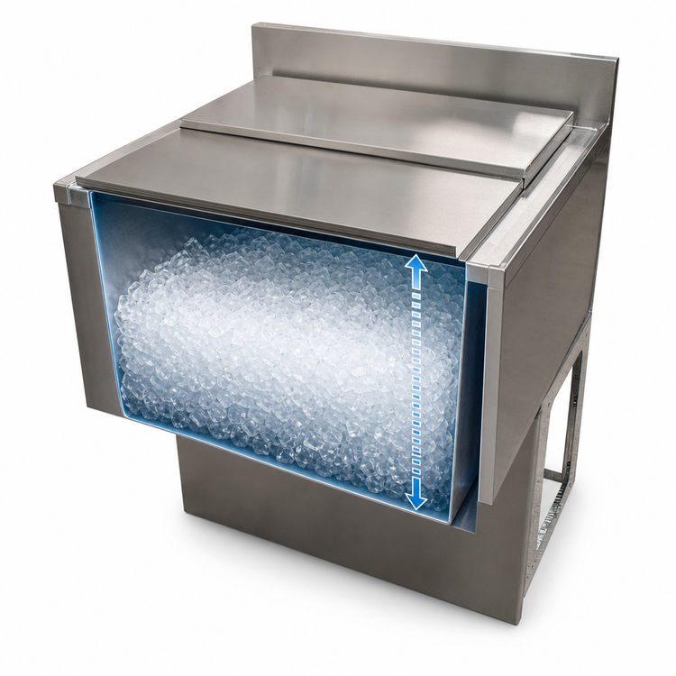 Product image #4 for BK Resources Underbar Ice Bin with Sliding Cover, 24 Inch x 21 Inch, 80 lb Capacity, Stainless Steel