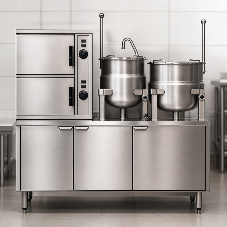 Product image #4 for Crown ECX-2-6-10 Electric Two Compartment Convection Steamer with 6 & 10 Gallon Kettles