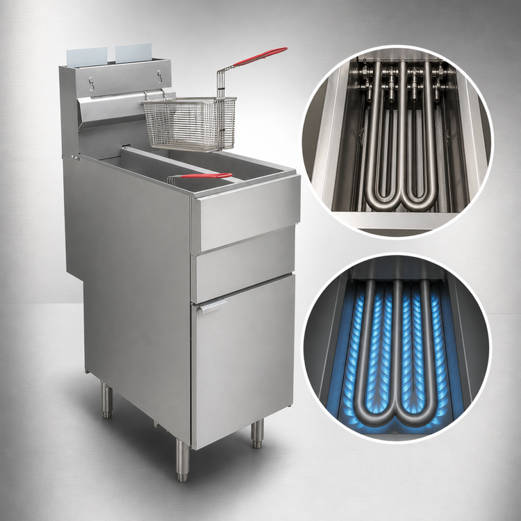 Product image #4 for Comstock-Castle Castle Series GF120T Floor Model Tube-Type Gas Deep Fryer, 15.5-Inch Wide, Dual 25 lb. Tanks