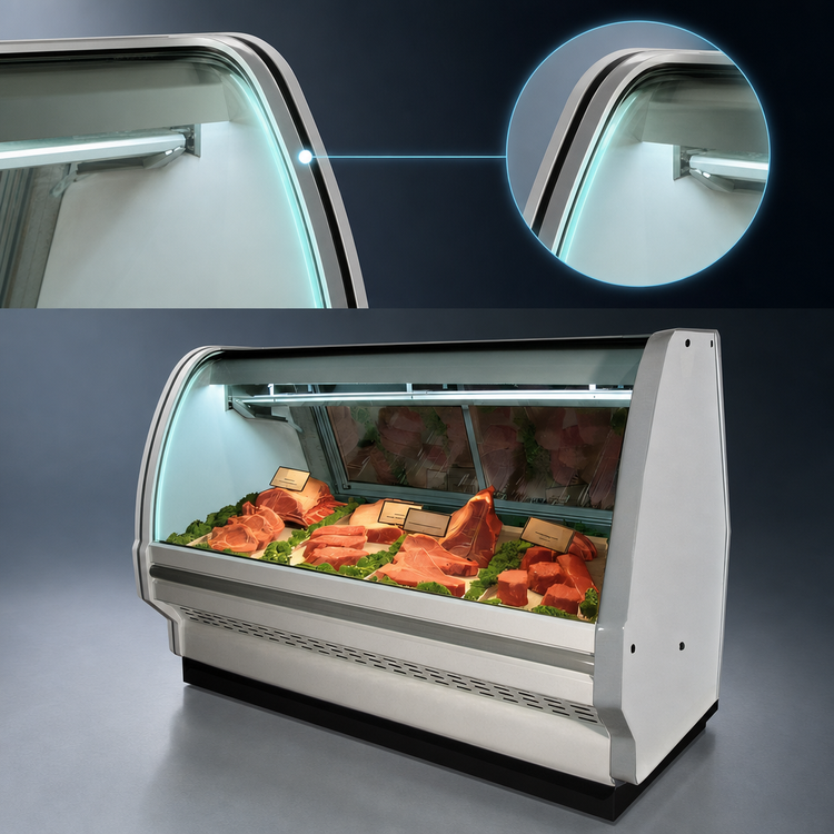 Product image #4 for Howard-McCray 40E Series 75-1/2-Inch Remote Curved Glass Red Meat Service Case with LED Lighting