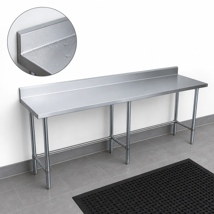 Product image #4 for BK Resources Open Base Stainless Steel Work Table, 84-Inch x 24-Inch, 5-Inch Backsplash