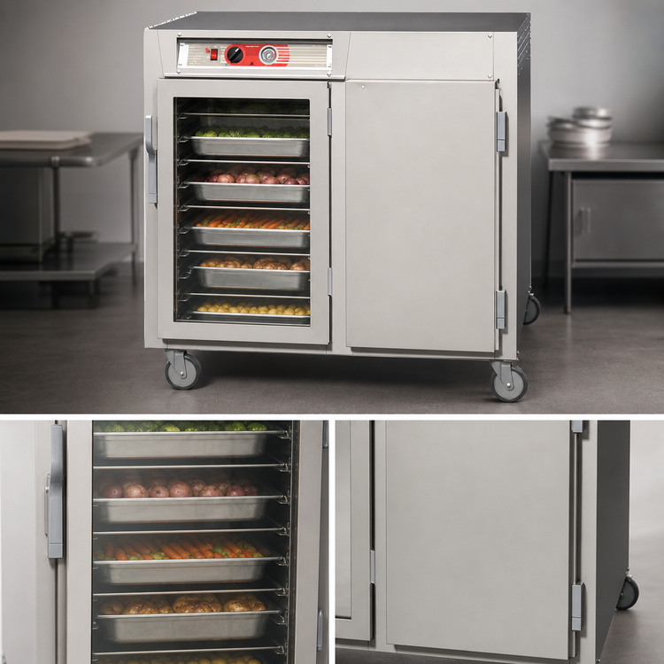 Product image #4 for Metro C5 6 Series Mobile Half-Height Pass-Thru Heated Holding Cabinet with Combination Doors, 17 Pan Capacity