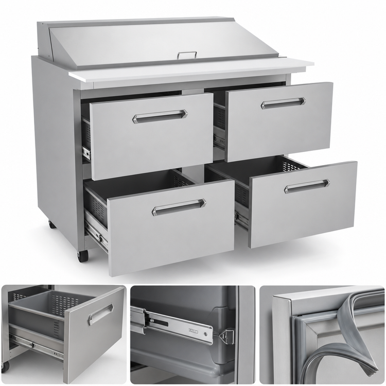 Product image #5 for Kelvinator Commercial 48-Inch Two-Section Mega Top Refrigerated Sandwich/Salad Prep Table with 4 Drawers