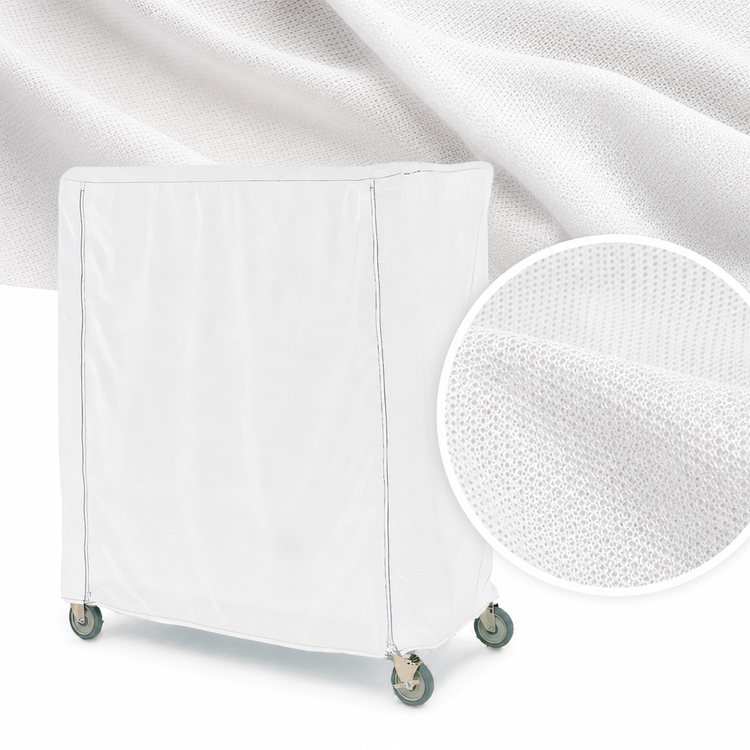 Product image #4 for Metro White Uncoated Knitted Polyester Banquet Cart Cover, 72" x 24" x 54", Velcro Fastener