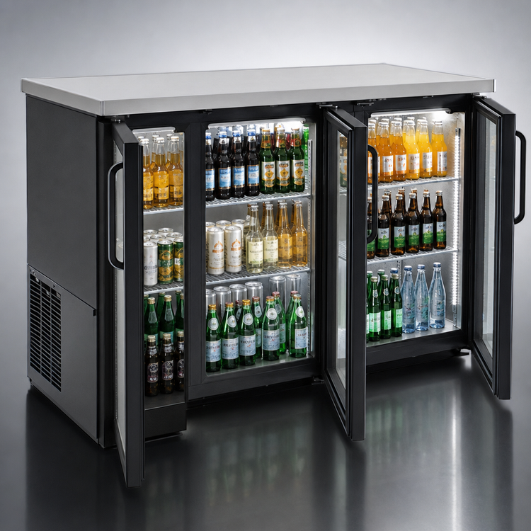Product image #4 for BlendPort® Three-Section Reach-In Refrigerated Back Bar Cooler with Glass Doors, 90-3/8-Inch, Self-Contained