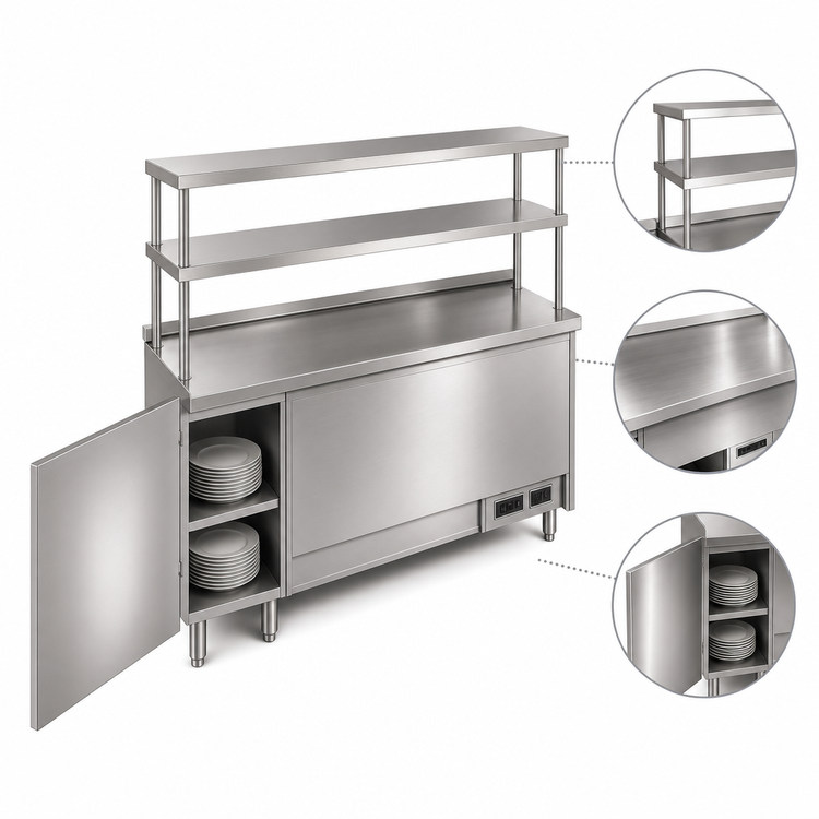 Product image #4 for Randell Modular Chef Service Counter Left Section, 65.5-Inch, with Plate Storage Cabinet, Double Overshelf, and Wing Wall