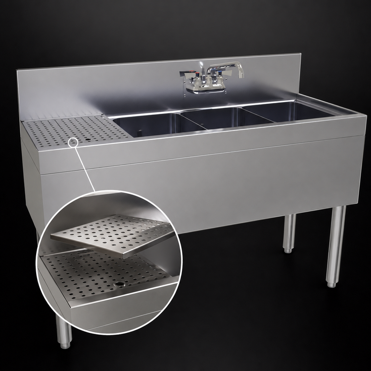Product image #4 for Glastender 48-Inch Stainless Steel Three-Compartment Underbar Sink Unit with 12-Inch Left Drainboard