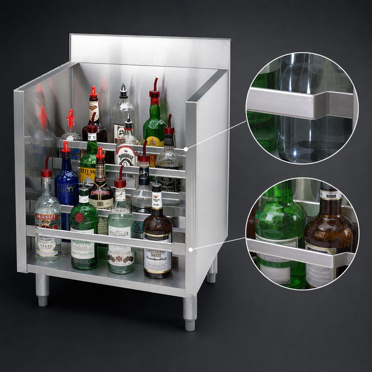 Product image #4 for Advance Tabco Underbar Basics 5-Step Freestanding Stainless Steel Liquor Bottle Display Unit