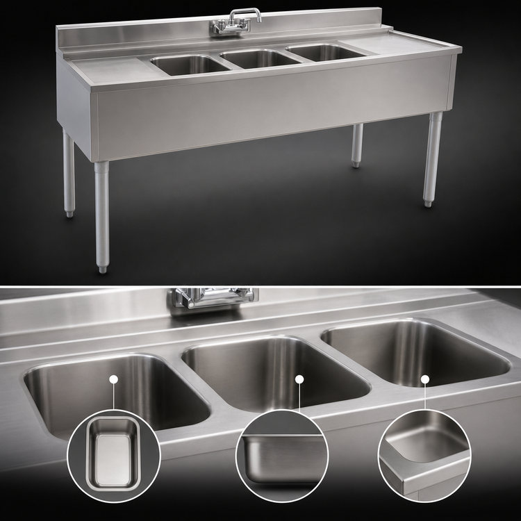 Product image #4 for Eagle Group 2200 Series 60-Inch Three-Compartment Underbar Sink Unit with Right Drainboard