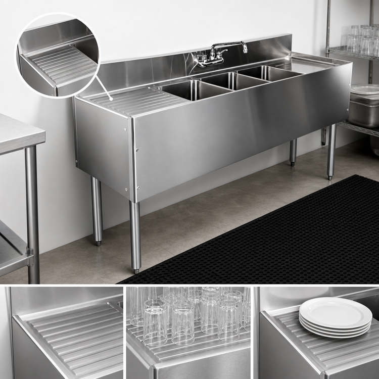 Product image #4 for CHOICE 48-Inch Three Compartment Underbar Sink with Left Drainboard