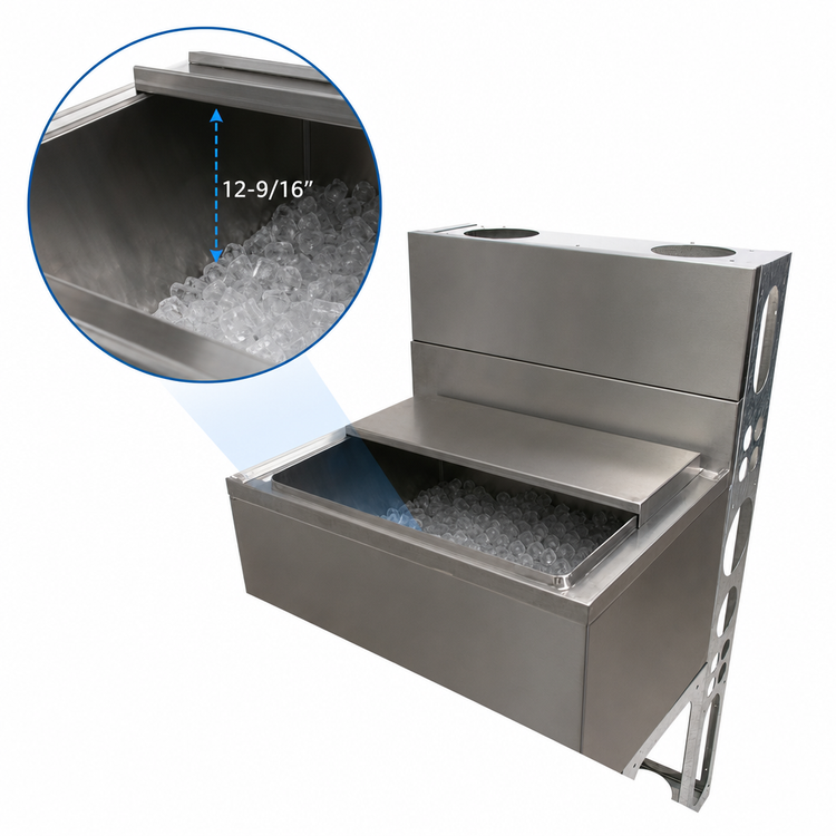 Product image #4 for 24-Inch Stainless Steel Underbar Insulated Ice Bin with Sliding Cover, 66 lb Capacity
