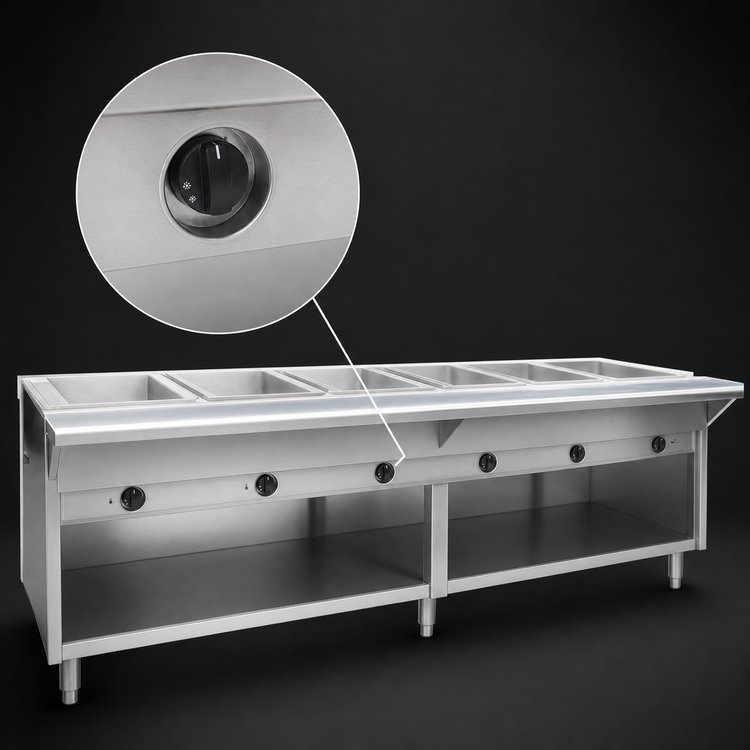 Product image #4 for Spec-Master HT6OB-208 6-Well Electric Hot Food Table with Open Base, 94.5" Wide