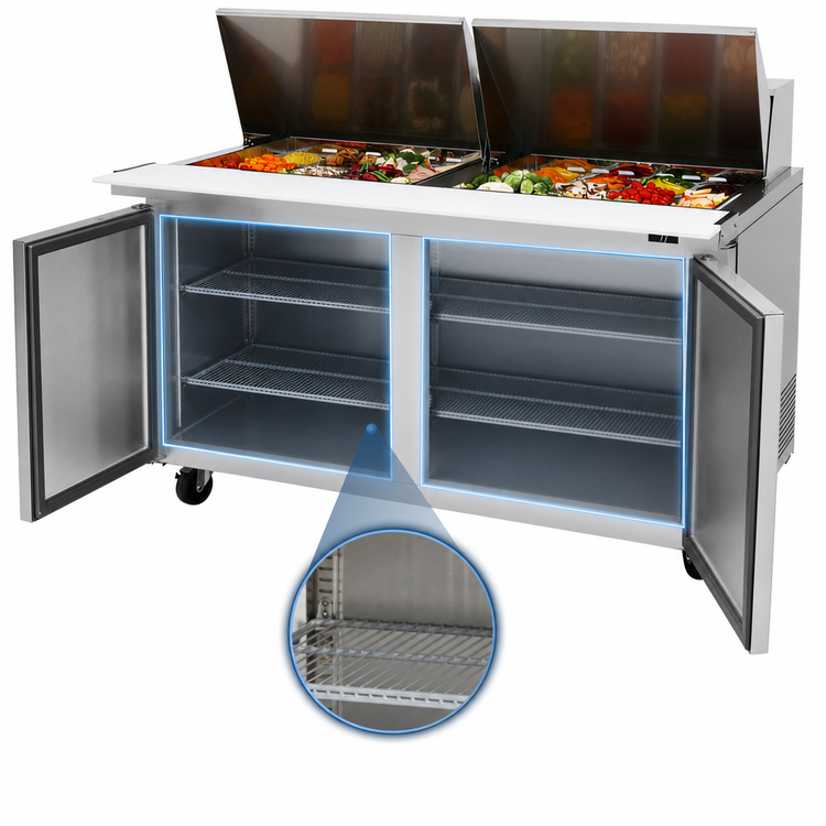 Product image #4 for Turbo Air M3 60-Inch Two-Section Mega Top Sandwich/Salad Prep Table, 24-Pan, Rear-Mount Self-Contained, 2-Door