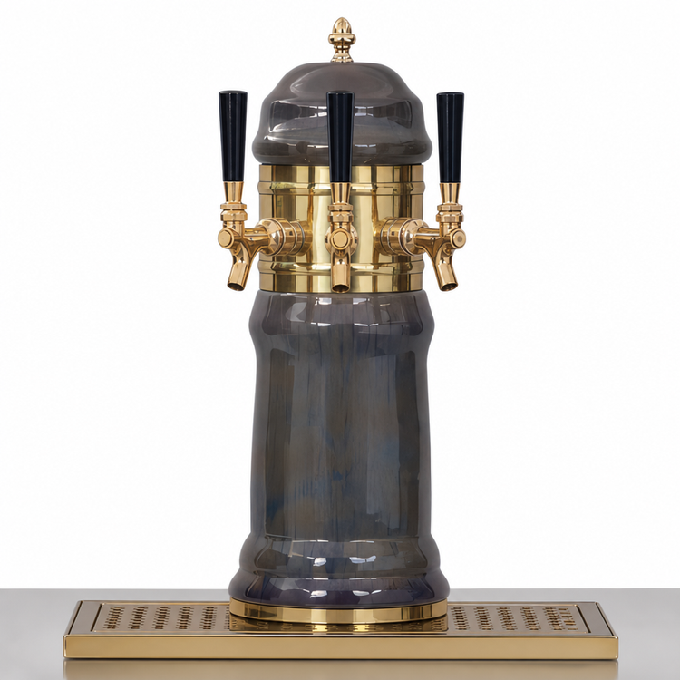 Product image #4 for Glastender Rembrandt 3-Faucet Air-Cooled Countertop Draft Dispensing Tower with Surface-Mount Drain Pan, Polished Brass Finish