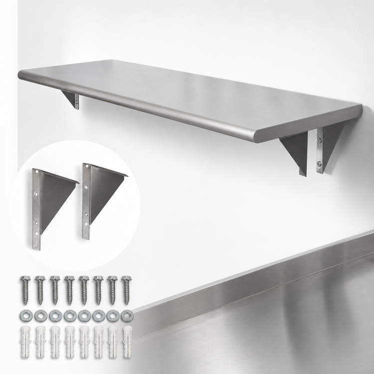 Product image #4 for BK Resources Single Wall-Mounted Pass Through Shelf, 108 x 24 Inches, 304 Stainless Steel