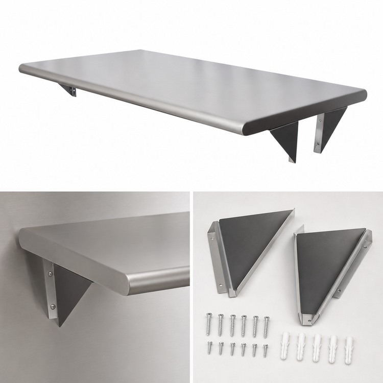 Product image #4 for BK Resources 24 x 24 Inch Stainless Steel Pass Through Shelf, 8 Inch Max Wall Thickness