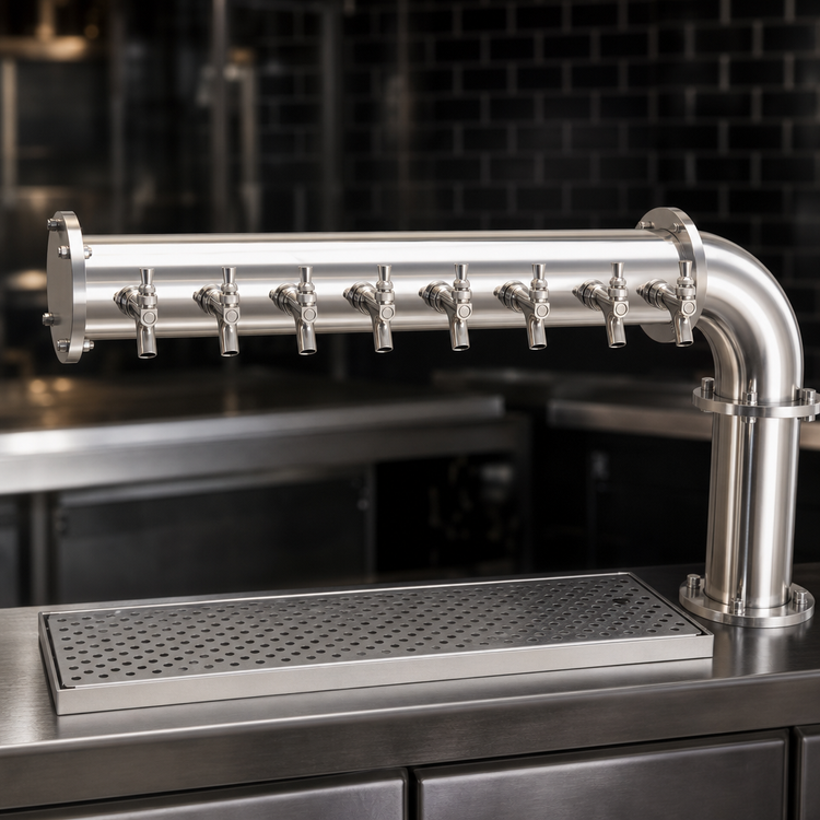 Product image #4 for Glastender Pipe Cantilever 8-Faucet Glycol-Cooled Stainless Steel Countertop Draft Dispensing Tower