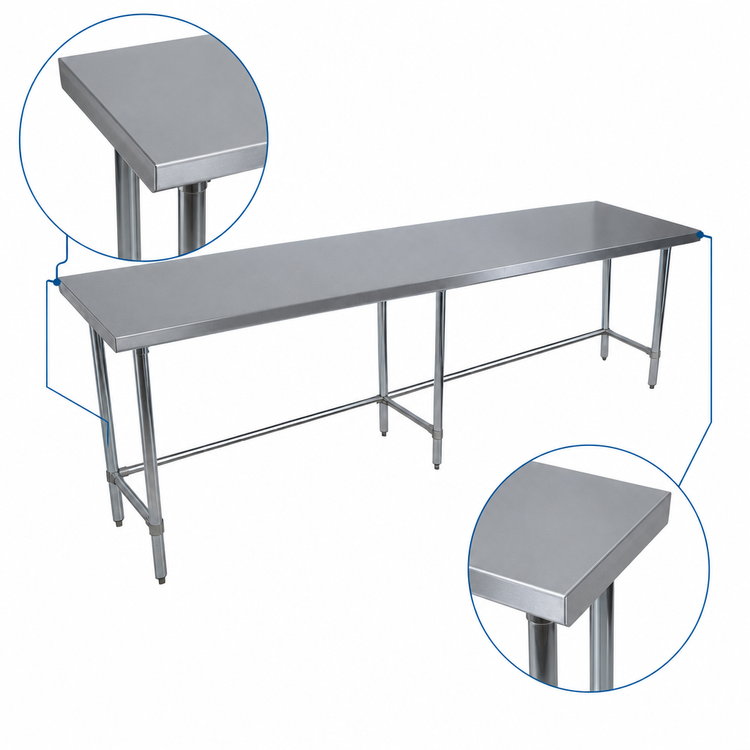Product image #4 for BK Resources VTTOB-8424 Open Base Flat Top Stainless Steel Work Table with Galvanized Legs, 84 x 24 Inches