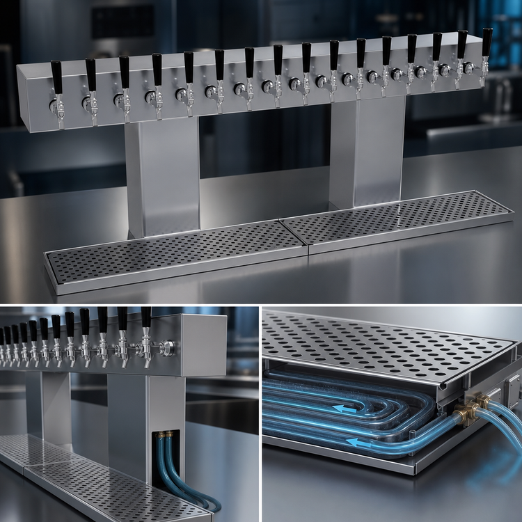 Product image #4 for Glastender BRT-16-SSR Countertop Glycol-Cooled 2-Column Stainless Steel Bridge Draft Dispensing Tower with 16 Faucets