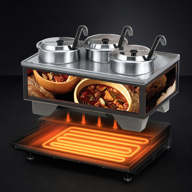 Product image #4 for Vollrath Cayenne Full-Size 1220 Rethermalizing Soup Merchandiser Base with 4 Qt Accessory Pack, Country Kitchen Graphics