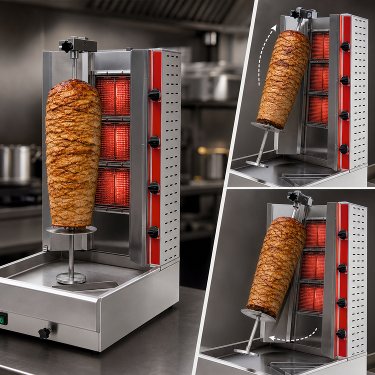 Product image #4 for Omcan 4-Burner Natural Gas Doner Kebab / Vertical Broiler / Shawarma Grill, 100 lb Capacity