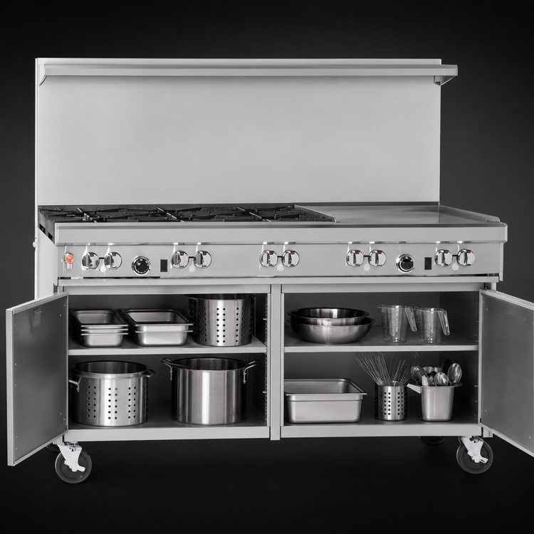 Product image #4 for Southbend Ultimate 60-Inch Gas Restaurant Range with 4 Pyromax Burners, 24-Inch Griddle, and 2 Cabinets