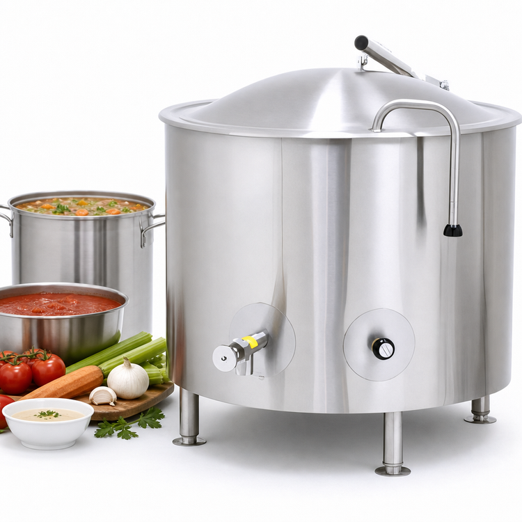 Product image #4 for Low-Rim 80-Gallon Stationary Direct Steam Kettle with Full Jacket and Quad-Leg Base