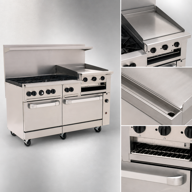 Product image #5 for Vulcan Endurance 60-Inch Natural Gas Restaurant Range with 6 Open Burners, 24-Inch Griddle-Broiler and 2 Standard Ovens