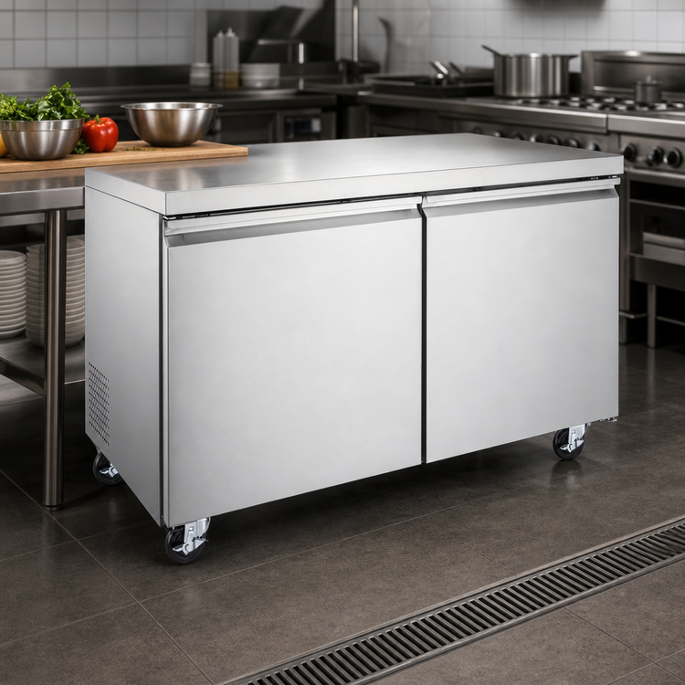 Product image #4 for Omcan Two-Section Reach-In Undercounter Freezer, 12 Cu. Ft., Stainless Steel, 115V