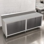 Thumbnail image #4 for John Boos 4CO6R5-3096 96-Inch x 30-Inch Stainless Steel Underbar Work Table with Open Front Cabinet Base and 5-Inch Backsplash