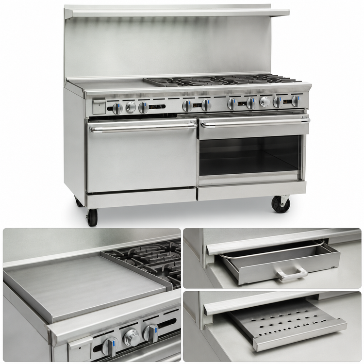 Product image #4 for Imperial Pro Series 60-Inch Gas Restaurant Range with 6 Open Burners, 24-Inch Griddle, Convection Oven, and Open Cabinet Base