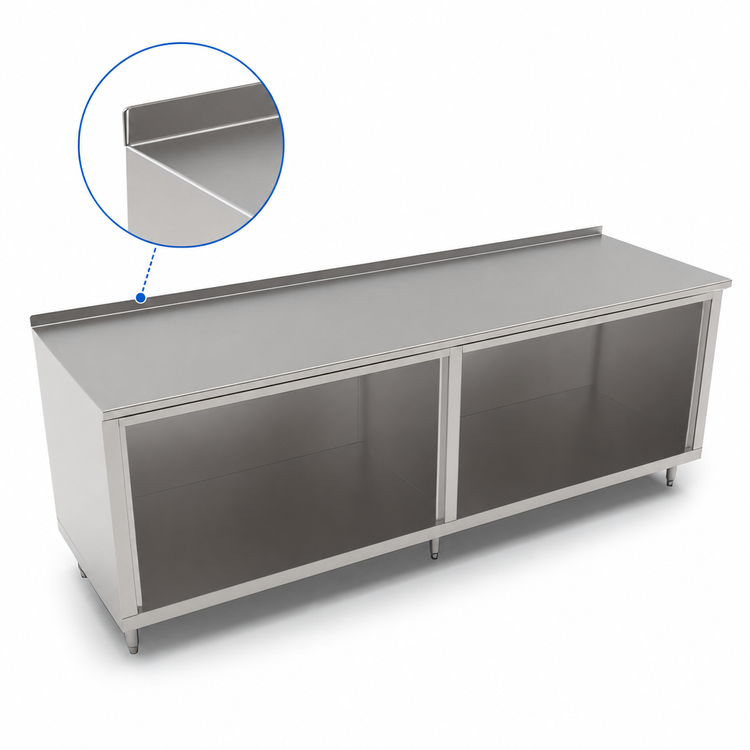 Product image #4 for John Boos Open Front Cabinet Base Work Table, 120 Inch x 30 Inch, 16 Gauge Stainless Steel Top, 1-1/2 Inch Rear Riser