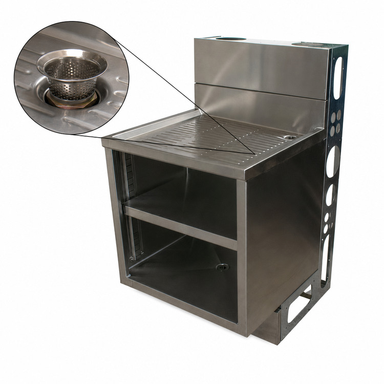 Product image #5 for BK Resources 30-Inch Underbar Glass Rack Cabinet with Drainboard Top, Open Front Base, and Adjustable Shelf