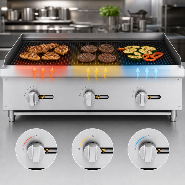 Product image #5 for General 36-Inch Countertop Natural Gas Char-Rock Charbroiler, 3 Burners, 105,000 BTU
