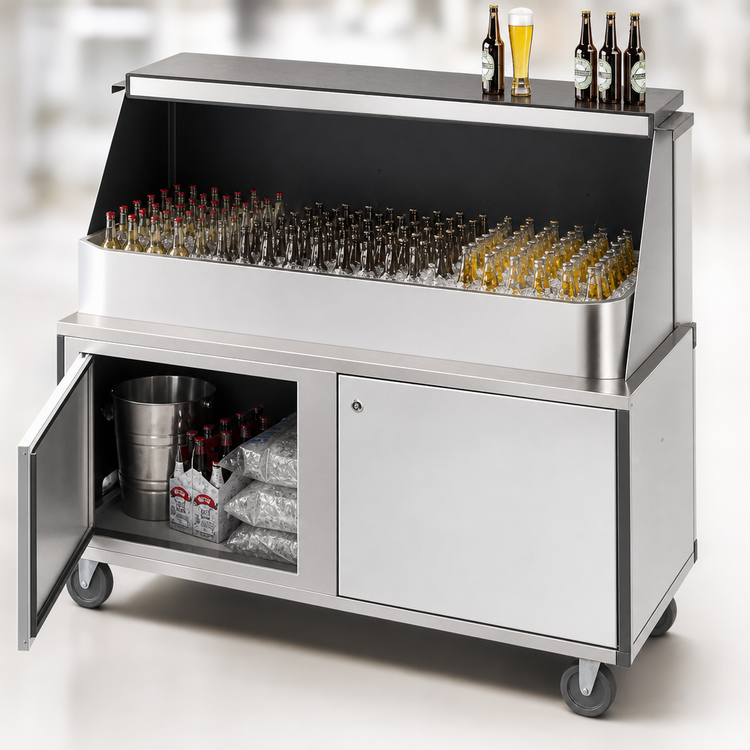Product image #4 for Dinex DXPPB560IBFFW Full Length Ice Bin Portable Bar with Cabinets, Frost White