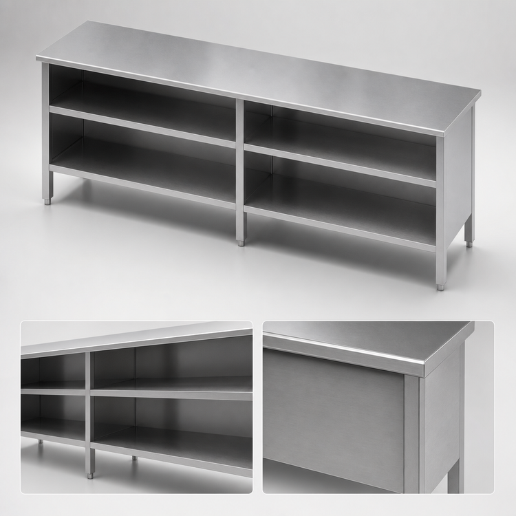 Product image #4 for John Boos Open Front Stainless Steel Enclosed Base Work Table with 16 Gauge Flat Top, 96 x 30 Inches