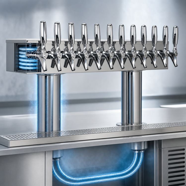 Product image #4 for Micro Matic Double Pedestal Countertop Draft Beer Tower, 12 Faucets, Glycol-Cooled, Polished Stainless Steel