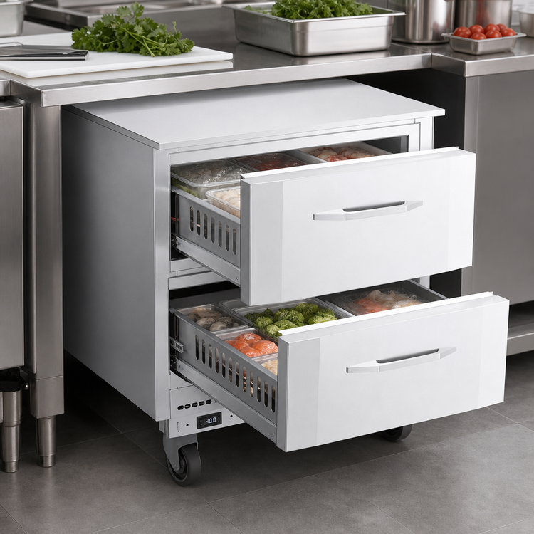 Product image #4 for Victory Refrigeration 32-Inch One-Section Undercounter Freezer with 2 Drawers, Rear-Mounted Self-Contained Refrigeration