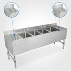Thumbnail image #4 for John Boos UBS4-2184-2D18 84-Inch 4-Compartment Stainless Steel Underbar Sink with Dual 18-Inch Drainboards, 3-Inch Backsplash