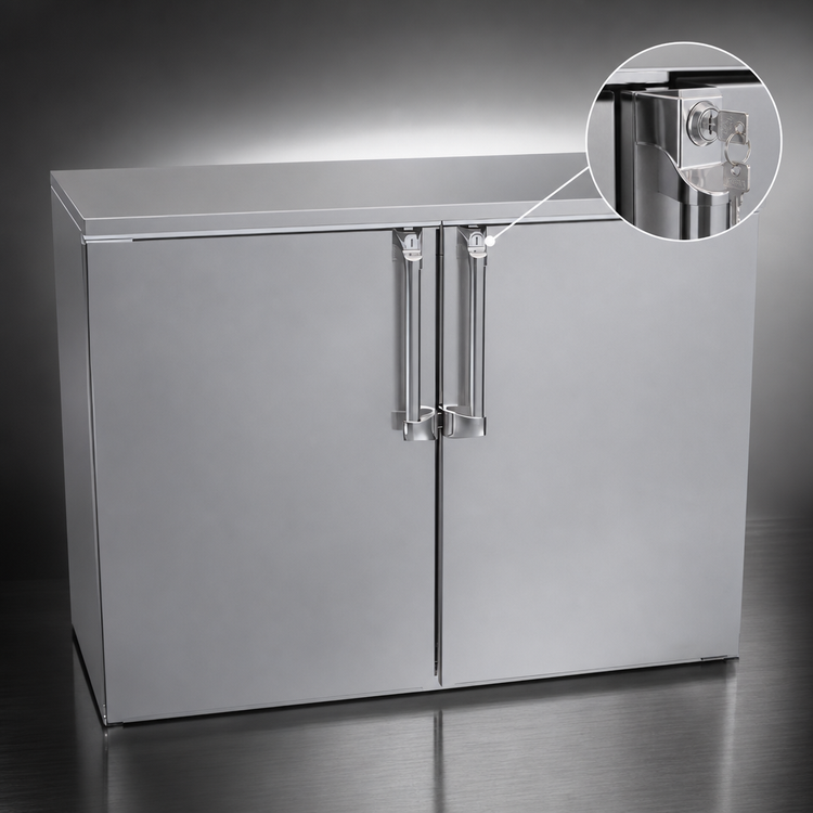 Product image #4 for 48-Inch Two-Section Non-Refrigerated Back Bar Dry Storage Cabinet with Locking Solid Doors