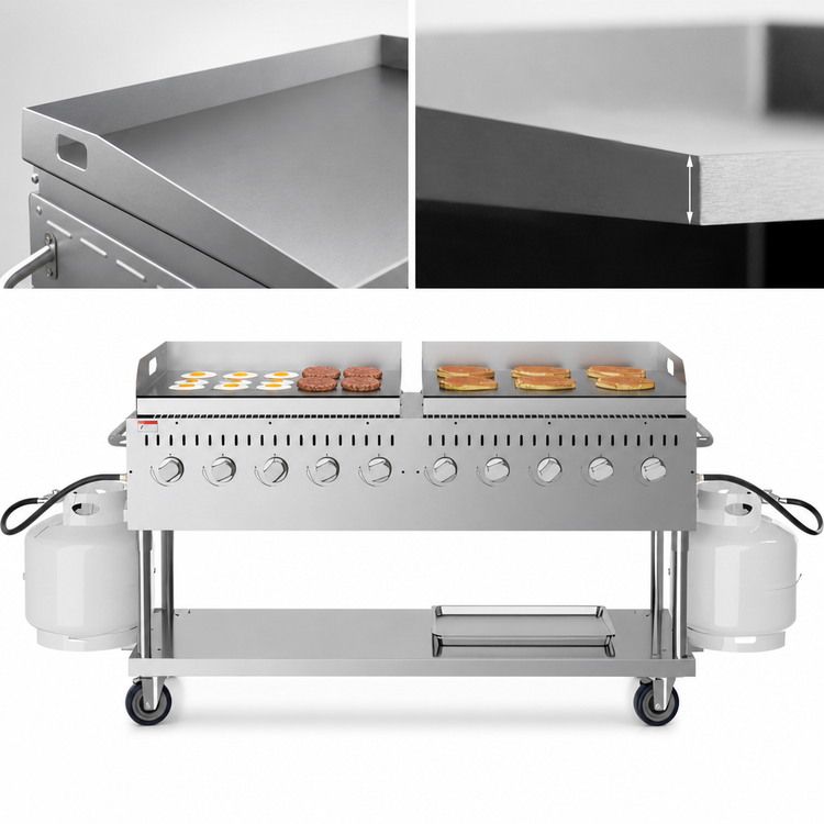 Product image #4 for KoolMore 10-Burner Mobile Outdoor Propane Gas Charbroiler Grill with Dual 36-Inch Griddle Plates