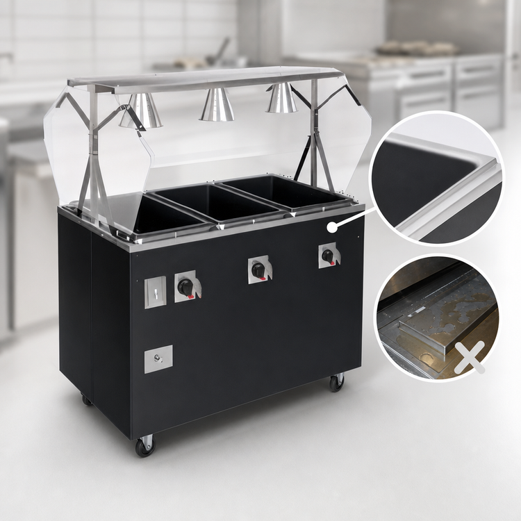 Product image #4 for Vollrath 2-Series Affordable Portable Deluxe 3-Well Mobile Hot Food Station with Lighted Breath Guard