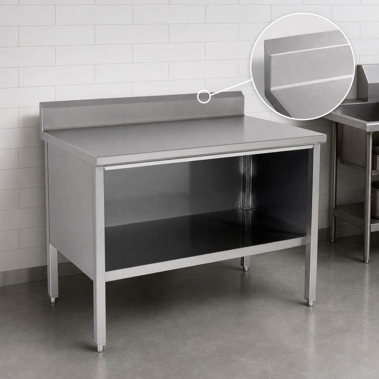 Product image #4 for John Boos 96 Inch x 24 Inch Stainless Steel Open Front Work Table with 5 Inch Backsplash