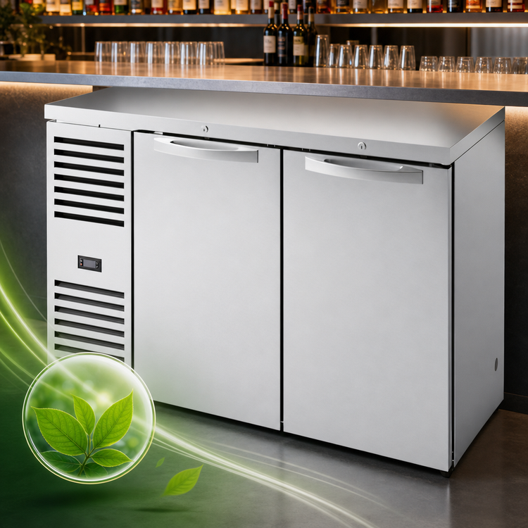 Product image #4 for True 52-Inch Two-Section Refrigerated Back Bar Cooler with Stainless Steel Countertop and Solid Locking Doors