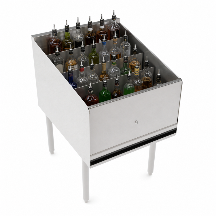Product image #4 for Krowne Royal Series Freestanding Underbar Liquor Bottle Display Unit with Removable Locking Cover, 24 Inch x 29 Inch, 28-Bottle Capacity