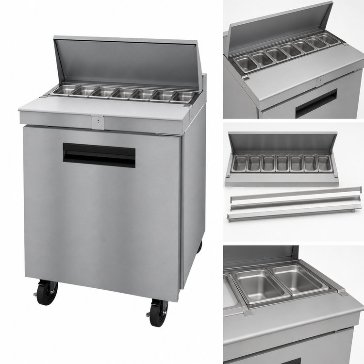 Product image #4 for Hoshizaki Steelheart 27-Inch Sandwich Top Prep Refrigerator, One Section, 1 Door, 8-Pan