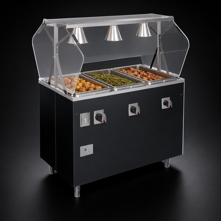 Product image #4 for Vollrath 2-Series Affordable Portable 3-Well Mobile Hot Food Station with Buffet Breath Guard and Enclosed Base